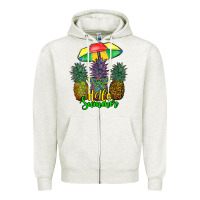 Oatmeal Heather hello summer pineapples Zipper Hoodie - RanaPortraitStore