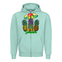 Seafoam hello summer pineapples Zipper Hoodie - RanaPortraitStore