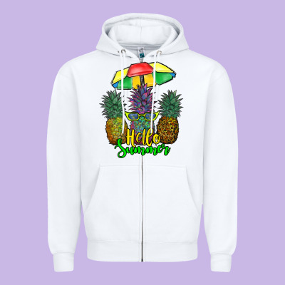 Hello Summer Pineapples Zipper Hoodie Designed By Ranaportraitstore