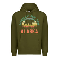 Army Green katmai national park alaska bear hiking travel nature retro pullover h Premium Hoodie - linhVisuals