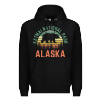 Black katmai national park alaska bear hiking travel nature retro pullover h Premium Hoodie - linhVisuals