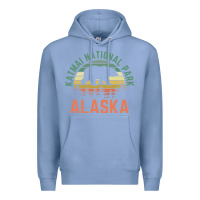Colony Blue katmai national park alaska bear hiking travel nature retro pullover h Premium Hoodie - linhVisuals