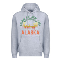 Heather Grey katmai national park alaska bear hiking travel nature retro pullover h Premium Hoodie - linhVisuals