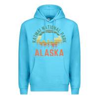 Ocean Blue katmai national park alaska bear hiking travel nature retro pullover h Premium Hoodie - linhVisuals