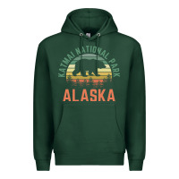 Sports Green katmai national park alaska bear hiking travel nature retro pullover h Premium Hoodie - linhVisuals