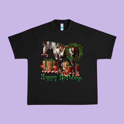 Happy Holidays Mustang Horse Urban Heavy Tee Designed By Lillyallendesigns