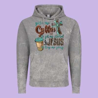 Give Me Coffee To Get Me Started & Jesus To Keep Me Going Vintage Hoodie Designed By Barkaloodesign