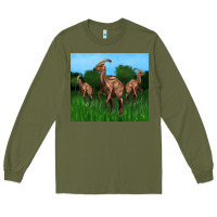 Army Green parasaurolophus Long Sleeve Tee - Artiststas