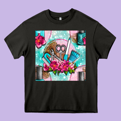 Nail Tools And Polish With Flowers And Tooled Leather Seamless Pattern Heavy Core Tee Designed By Bundleandbundleshop