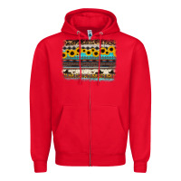 Red sunflower aztec serape cowhide background Zipper Hoodie - RanaPortraitStore