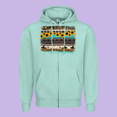 Sunflower Aztec Serape Cowhide Background Zipper Hoodie Designed By Ranaportraitstore