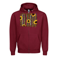 Burgundy sunflowers serape leopard Zipper Hoodie - RanaPortraitStore