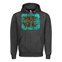 Charcoal Heather leopard turquoise Zipper Hoodie - RanaPortraitStore