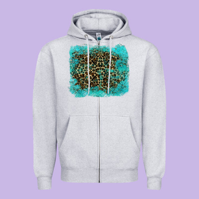 Leopard Turquoise Zipper Hoodie Designed By Ranaportraitstore