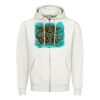 Oatmeal Heather leopard turquoise Zipper Hoodie - RanaPortraitStore