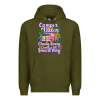 Army Green camp camping camper queen classy sassy and a bit smart assycamper camp Premium Hoodie - linhVisuals