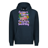 Navy camp camping camper queen classy sassy and a bit smart assycamper camp Premium Hoodie - linhVisuals