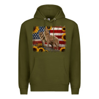 Army Green American Wolves with Sunflower Background Png Premium Hoodie - Jasminsmagicworld