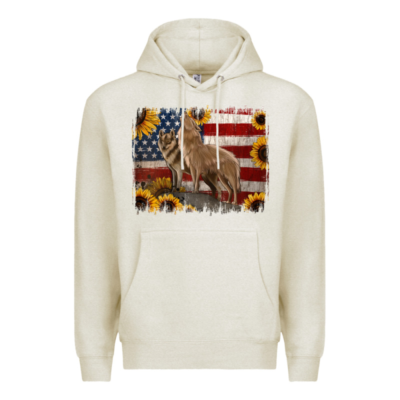 American Wolves With Sunflower Background Png Premium Hoodie by Jasminsmagicworld | Teevron