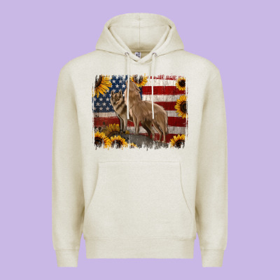 American Wolves With Sunflower Background Png Premium Hoodie Designed By Jasminsmagicworld
