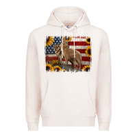 Pale Pink American Wolves with Sunflower Background Png Premium Hoodie - Jasminsmagicworld