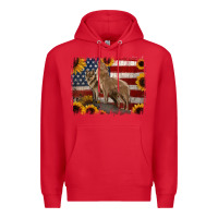 Red American Wolves with Sunflower Background Png Premium Hoodie - Jasminsmagicworld