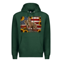 Sports Green American Wolves with Sunflower Background Png Premium Hoodie - Jasminsmagicworld