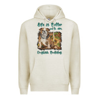 Oatmeal Heather life is better with a english bulldog Premium Hoodie - BarkalooDesign