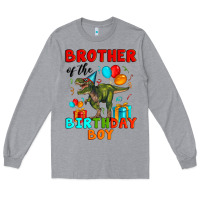 Heather Grey brother of the birthday boy t rex Long Sleeve Tee - Artiststas