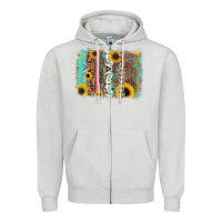 Dove Grey aztec leopard turquoise sunflower background Zipper Hoodie - RanaPortraitStore