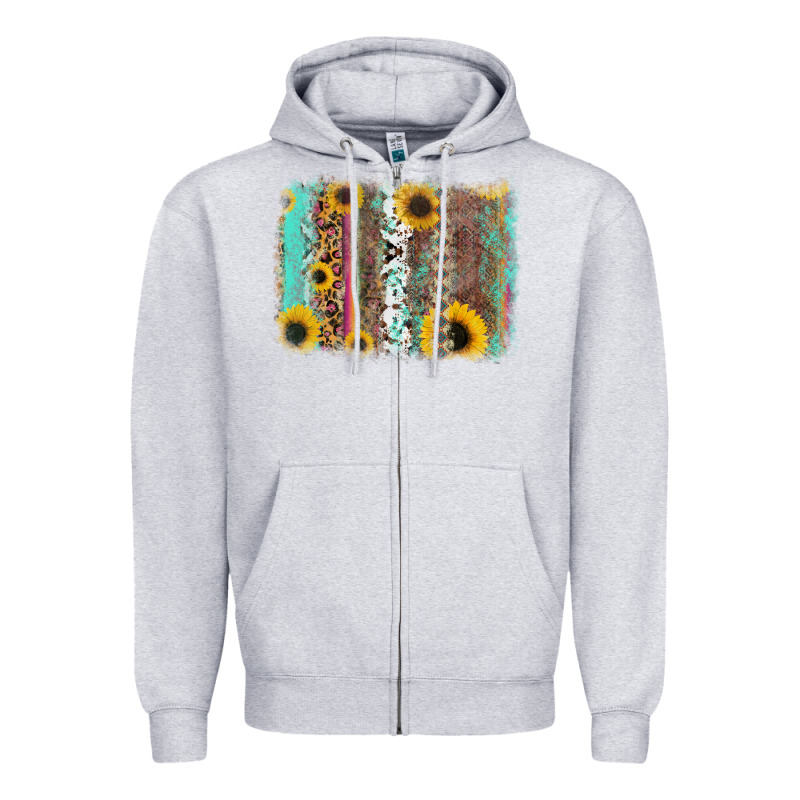 Aztec Leopard Turquoise Sunflower Background Zipper Hoodie by RanaPortraitStore | Teevron