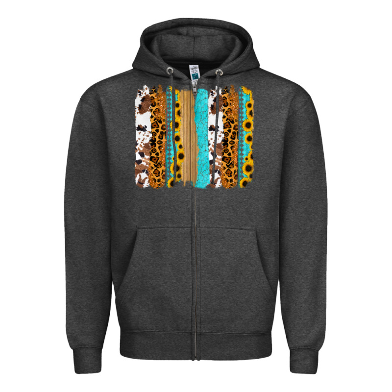 Turquoise Sunflowers Cowhide Leopard Glitter Background Zipper Hoodie by RanaPortraitStore | Teevron