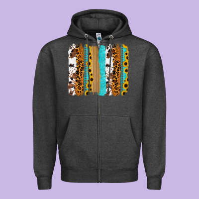Turquoise Sunflowers Cowhide Leopard Glitter Background Zipper Hoodie Designed By Ranaportraitstore