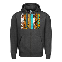 Charcoal Heather turquoise sunflowers cowhide leopard glitter background Zipper Hoodie - RanaPortraitStore