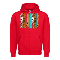 Red turquoise sunflowers cowhide leopard glitter background Zipper Hoodie - RanaPortraitStore