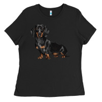 Black Dachshund Dog Illustrations Ladies Tee - LillyAllenDesigns