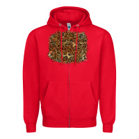 Red leopard leather turquoise background Zipper Hoodie - RanaPortraitStore