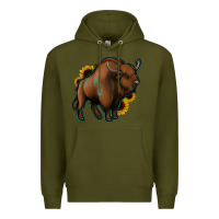 Army Green Western  Bison Premium Hoodie - Jasminsmagicworld