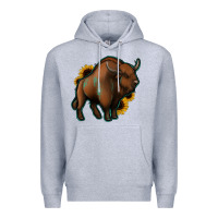 Heather Grey Western  Bison Premium Hoodie - Jasminsmagicworld