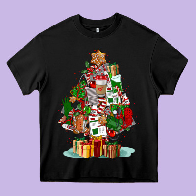 Nurse Christmas Tree Heavy Core Tee Designed By Fadigitalartstudio