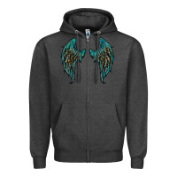 Charcoal Heather turquoise leopard wings Zipper Hoodie - RanaPortraitStore