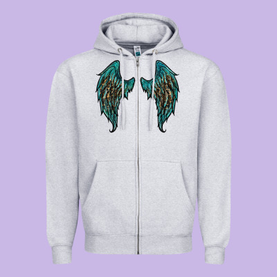 Turquoise Leopard Wings Zipper Hoodie Designed By Ranaportraitstore