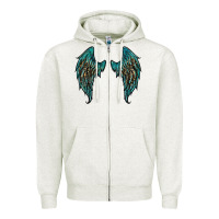 Oatmeal Heather turquoise leopard wings Zipper Hoodie - RanaPortraitStore