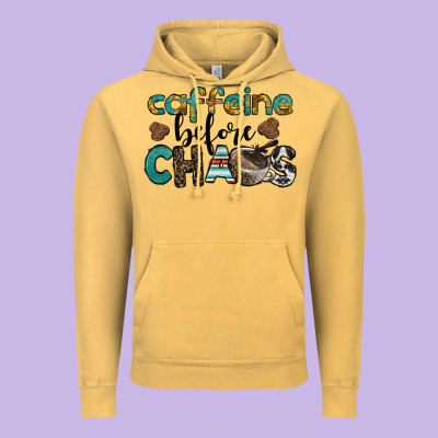 Western Caffeine Before Chaos Vintage Hoodie Designed By Barkaloodesign