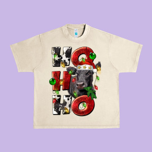 Christmas Ho Ho Ho Black Angus Urban Heavy Tee Designed By Lillyallendesigns