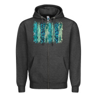 Charcoal Heather turquoise leopard watercolor brushstroke background Zipper Hoodie - RanaPortraitStore