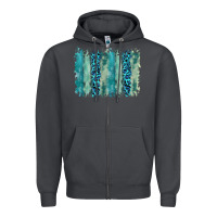 Smoke turquoise leopard watercolor brushstroke background Zipper Hoodie - RanaPortraitStore
