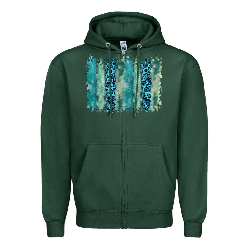 Turquoise Leopard Watercolor Brushstroke Background Zipper Hoodie by RanaPortraitStore | Teevron