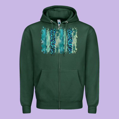 Turquoise Leopard Watercolor Brushstroke Background Zipper Hoodie Designed By Ranaportraitstore