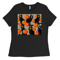 Black Cat With Pumpkins Tumbler Ladies Tee | Teevron